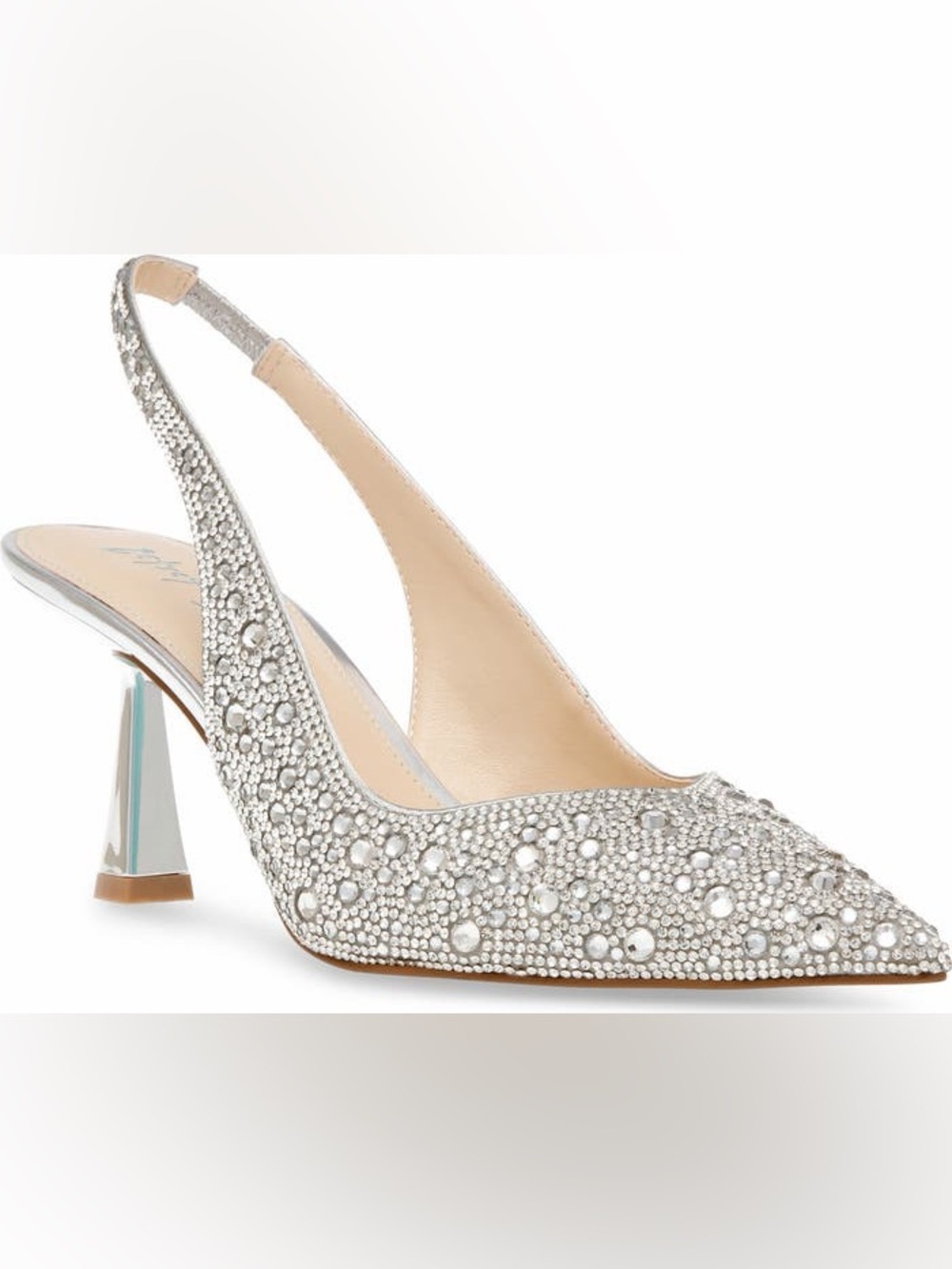 NEW Betsey Johnson Clark Slingback Silver Rhinestone Pointed Pump 9.5 PROM - Picture 4 of 13